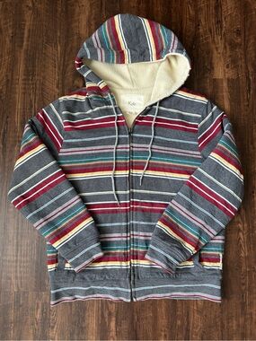 Koto Fleece Lined Striped Unisex Zip Up Hoodie
